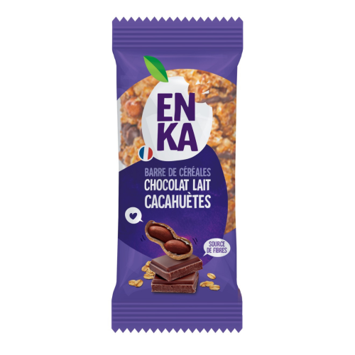 Barre céréales chocolat lait cacahuètes - sachet fraîcheur 1pc 40g (Bte : 30pcs)