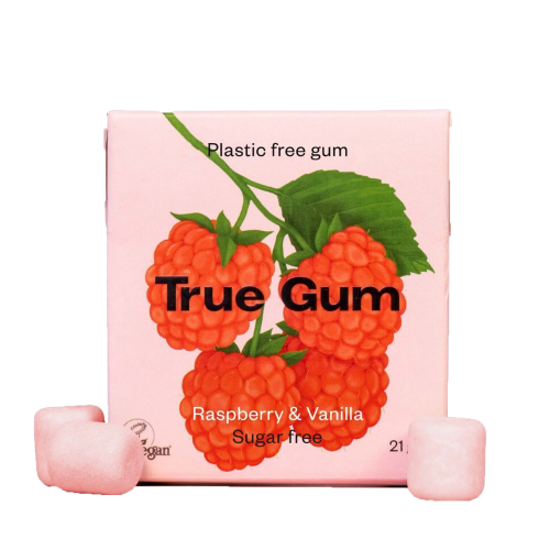Chewing gum naturel O% plastique True Gum Framboise Vanille 21g (bte:24pcs)