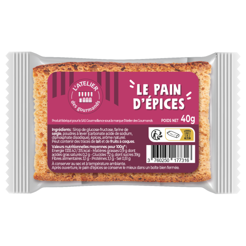 Pain d'épices sachet fraîcheur 2pcs 40grs (Bte : 108pcs)
