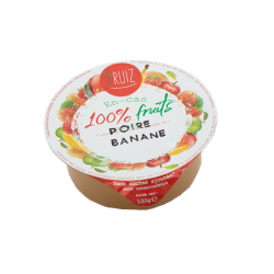 Cup Dessert de fruits poires/bananes sans sucres ajoutés 100grs (Bte : 60pcs)