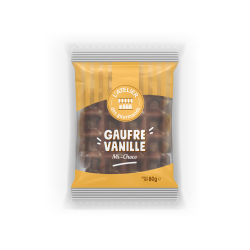 Grande gaufre au lait vanille nappée chocolat x1 80g (Bte : 30pcs)