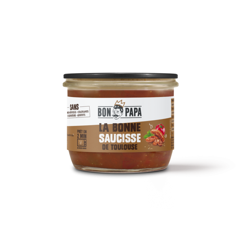 Bocal à réchauffer LA BONNE SAUCISSE DE TOULOUSE LENTILLES 300g (bte: 6 pcs) Bocal à réchauffer LA BONNE SAUCISSE DE TOULOUSE LENTILLES 300g (bte: 6 pcs)