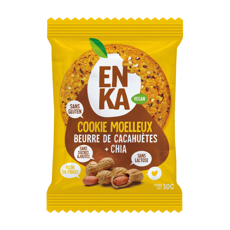 Grand Cookie moelleux beurre de cacahuètes millet et chia 50g (Bte: 26 pcs) Grand Cookie moelleux beurre de cacahuètes millet et chia 50g (Bte: 26 pcs)