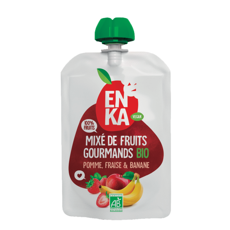 Gourde mixé Gourmand Pomme-Fraise-Banane BIO 90grs (Box PAV : 10pcs) Gourde mixé Gourmand Pomme-Fraise-Banane BIO 90grs (Box PAV : 10pcs)