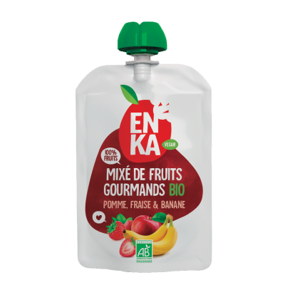 Gourde mixé Gourmand Pomme-Fraise-Banane BIO 90grs (Box PAV : 10pcs)