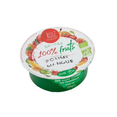 Cup Dessert de fruits pomme/mangue bio sans sucres ajoutés 100grs (Bte : 60pcs)