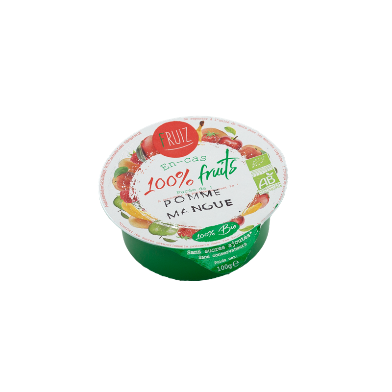 Cup Dessert de fruits pomme/mangue bio sans sucres ajoutés 100grs (Bte : 60pcs)