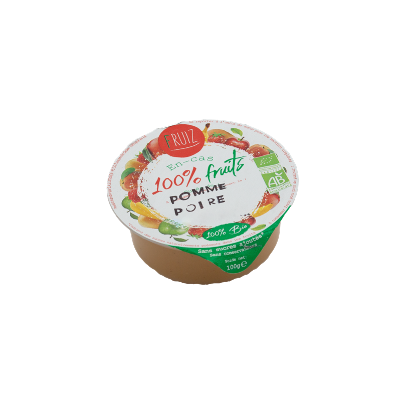 Cup Dessert de fruits pommes/ poire bio sans sucres ajoutés 100grs (Bte : 60pcs)