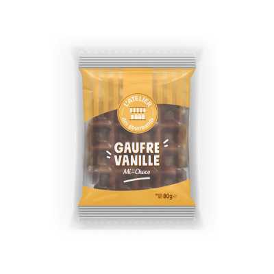 Grande gaufre au lait vanille nappée chocolat x1 80g (Bte : 30pcs)