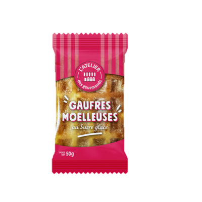 Gaufres moelleuses au sucre glacé 50g (sachet fraîcheur de 2pcs) - colis 30pcs