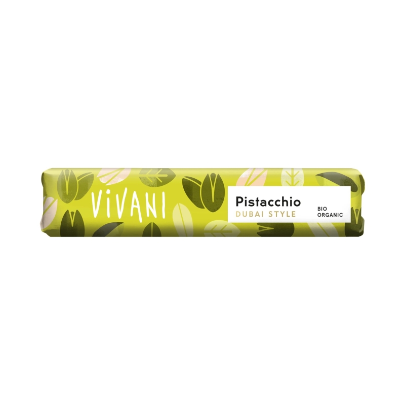Barre de chocolat lait fourrage pistache  BIO 40g VIVANI (Bte de 18 pcs)
