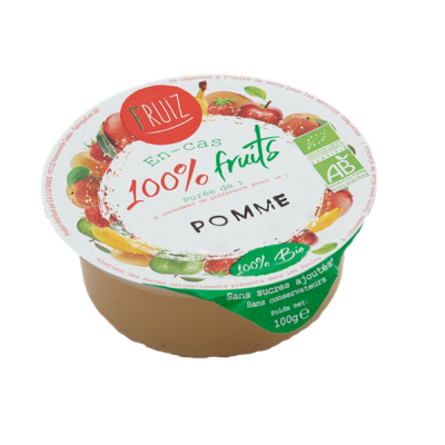 Cup Dessert de fruits pommes golden bio sans sucres ajoutés 100grs (Bte : 60pcs)