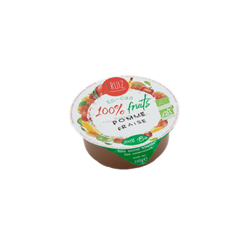 Cup Dessert de fruits pomme/fraise bio sans sucres ajoutés 100grs (Bte : 60pcs)