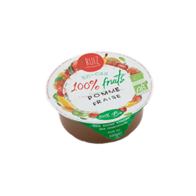Cup Dessert de fruits pomme/fraise bio sans sucres ajoutés 100grs (Bte : 60pcs)