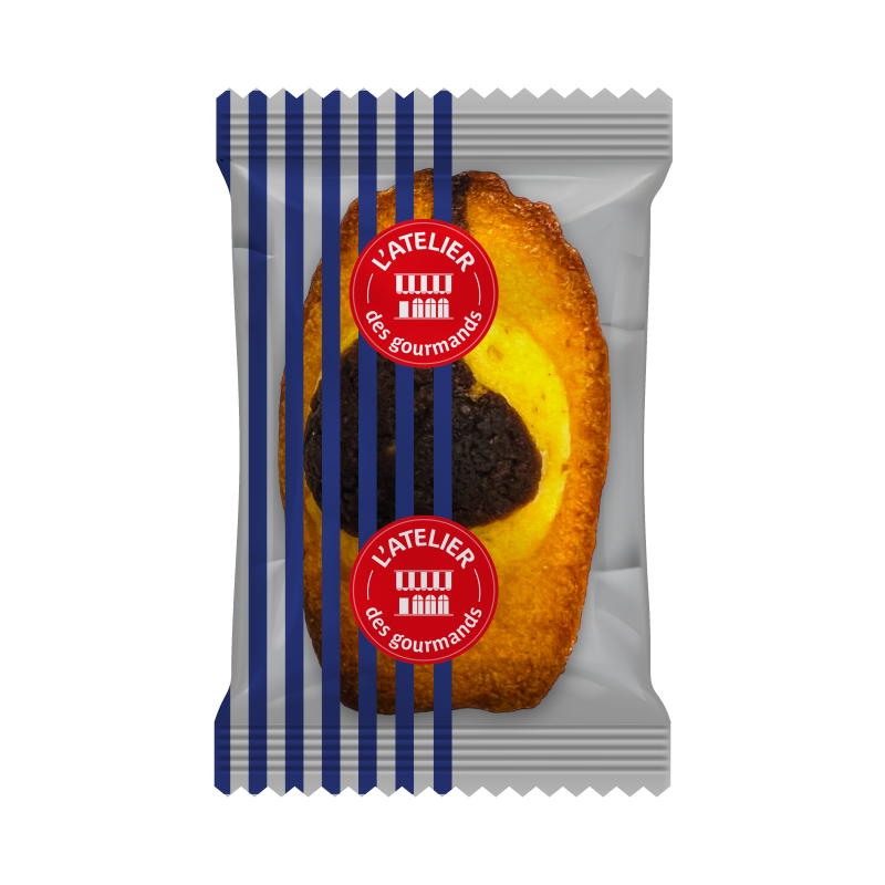 Madeleine amande marbrée chocolat sachet fraîcheur 1pc 19grs (Bte : 200pcs)