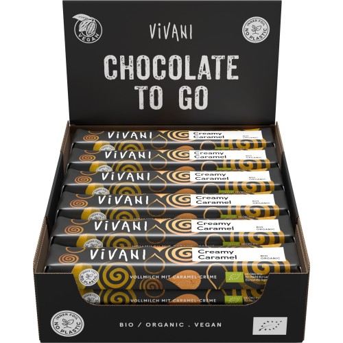 Barre de chocolat lait au caramel BIO 40g VIVANI (Bte de 18 pcs)