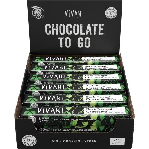 Barre de chocolat noir au Nougat croustillant BIO 35g VIVANI (Bte de 18 pcs)
