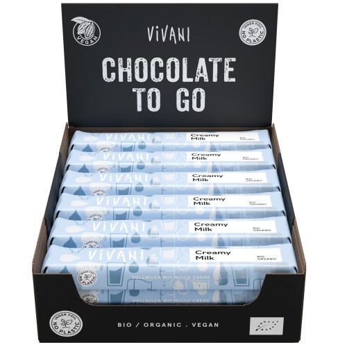 Barre de chocolat lait & crème de lait BIO 40g VIVANI  (Bte de 18 pcs)