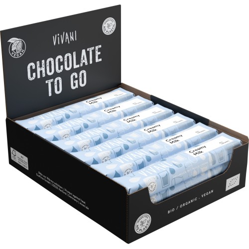 Barre de chocolat lait & crème de lait BIO 40g VIVANI  (Bte de 18 pcs)