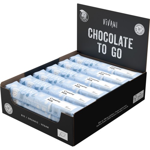 Barre de chocolat lait & crème de lait BIO 40g VIVANI  (Bte de 18 pcs)