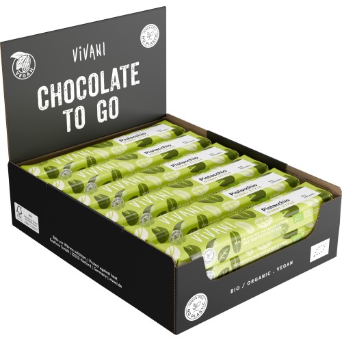 Barre de chocolat lait fourrage pistache  BIO 40g VIVANI (Bte de 18 pcs)