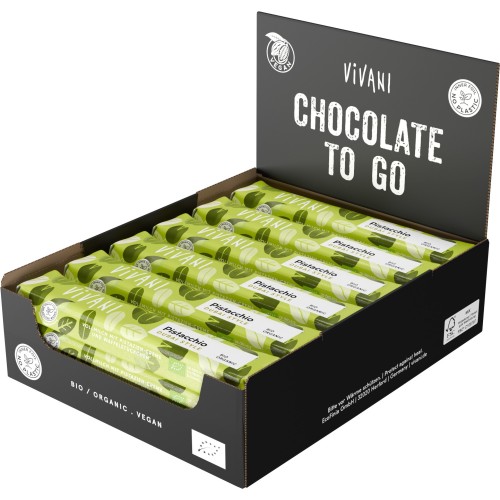 Barre de chocolat lait fourrage pistache  BIO 40g VIVANI (Bte de 18 pcs)