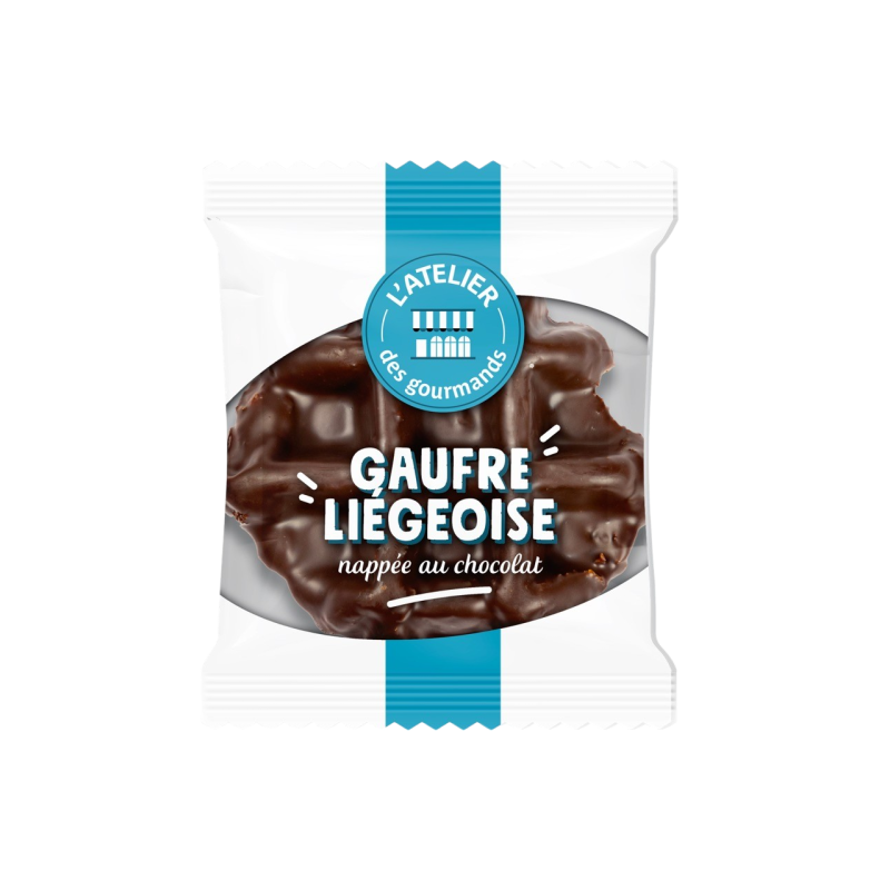 Gaufre liégeoise sucrér nappée chocolat  1pc 60grs (Bte : 8x10pcs)