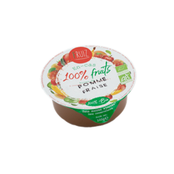 Dessert de fruits pomme/fraise bio sans sucres ajoutés 100grs (Bte : 60pcs)