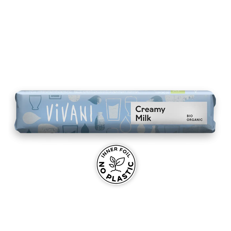 Barre de chocolat lait & crème de lait BIO 40g VIVANI  (Bte de 18 pcs)