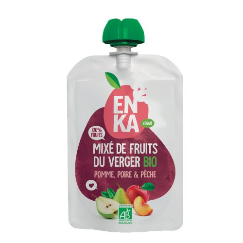 Mixé du verger pomme poire pêches BIO - Gourde de 90grs(Bte : 20pcs)