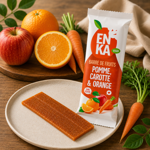Barre de fruits Pomme, orange, carotte - sachet fraîcheur 1pc 32grs(Bte : 24pcs)