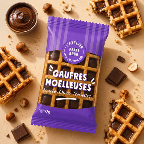 Gaufres moelleuses choco-noisettes (sachet fraîcheur de 2pcs) 68g - colis 24pcs