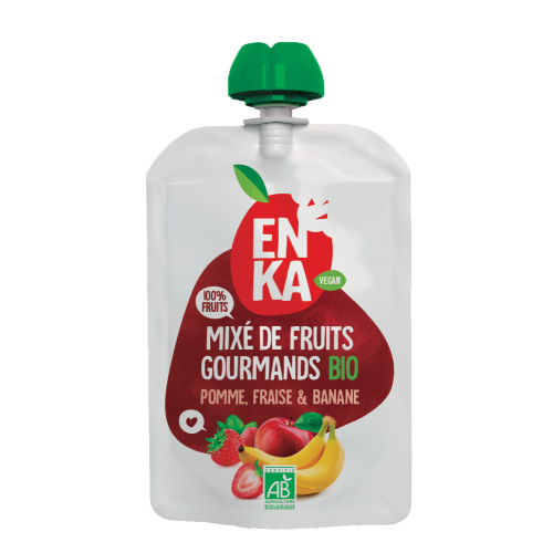 Mixé Gourmand Pomme-Fraise-Banane BIO - Gourde de 90grs (Bte : 20pcs)